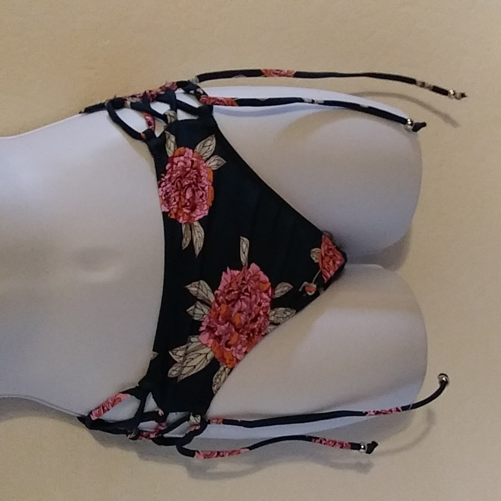 NWT Cupshe Emerald Green Floral Lace Up Sides Bikini Bottom Size S